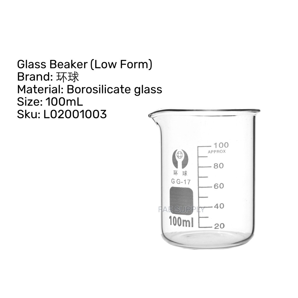 Glass Beaker Bikar Kaca Borosilicate Low Form with graduation, 5 10 25 ...