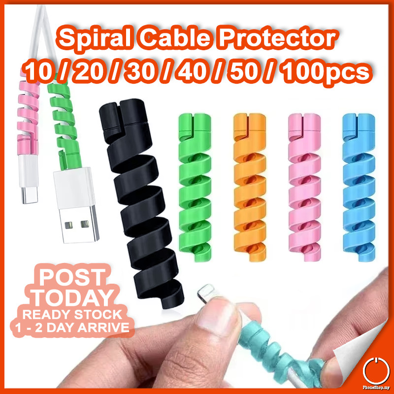 𝐀𝐍𝐓𝐈-𝐁𝐑𝐄𝐀𝐊 10/20/30/40/50/100pcs Spiral Silicone Cable Wire Protector ...