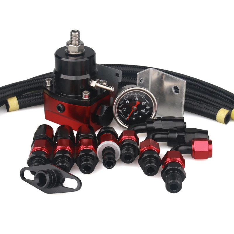 Adjustable Fuel Pressure Regulator With Gauge+AN6 Fuel Line Hose ...