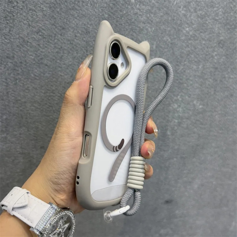 Lovely Clear Cat Ears Transparent Magnetic Wireless Charging Phone Case ...