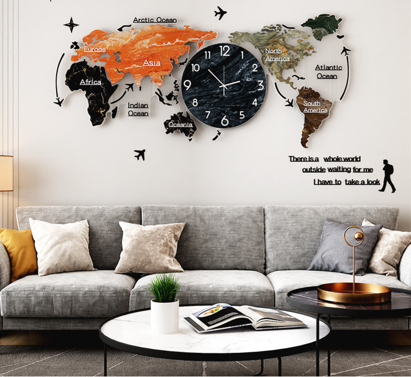 in stock World Map Clock Modern Design Acrylic Map Watch Hanging Quartz ...