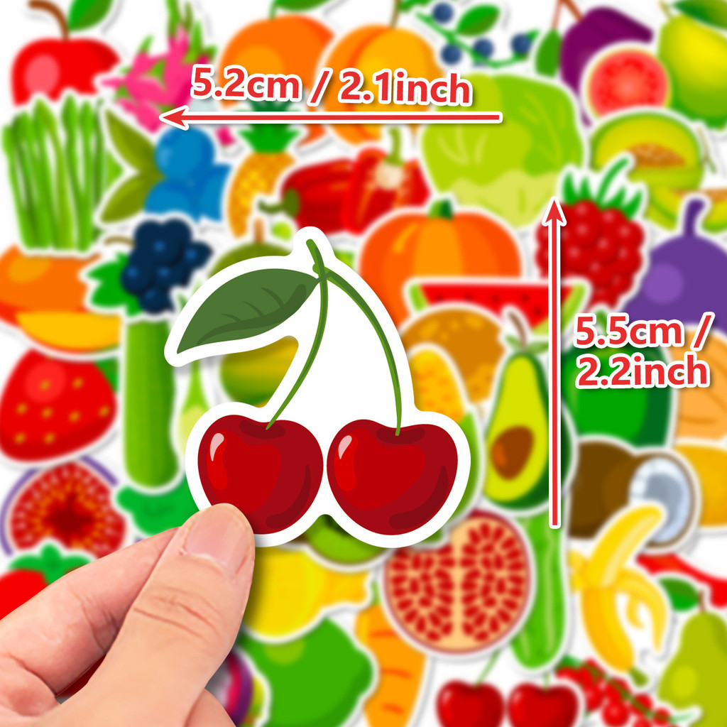 VEGETABLES & FRUITS 50 pcs Waterproof Non Repeating Stickers Pack [B ...