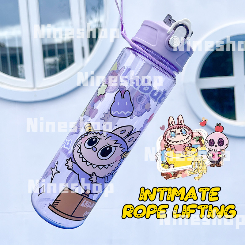 800ml Botol Air Labubu Water Bottle Kids Straw Bpa Free Botol ...