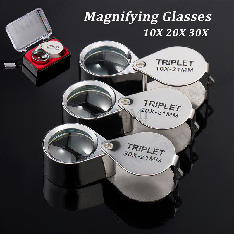 10X 20X 30X Folding Magnifying Glass Portable Loupe Glass Magnification ...