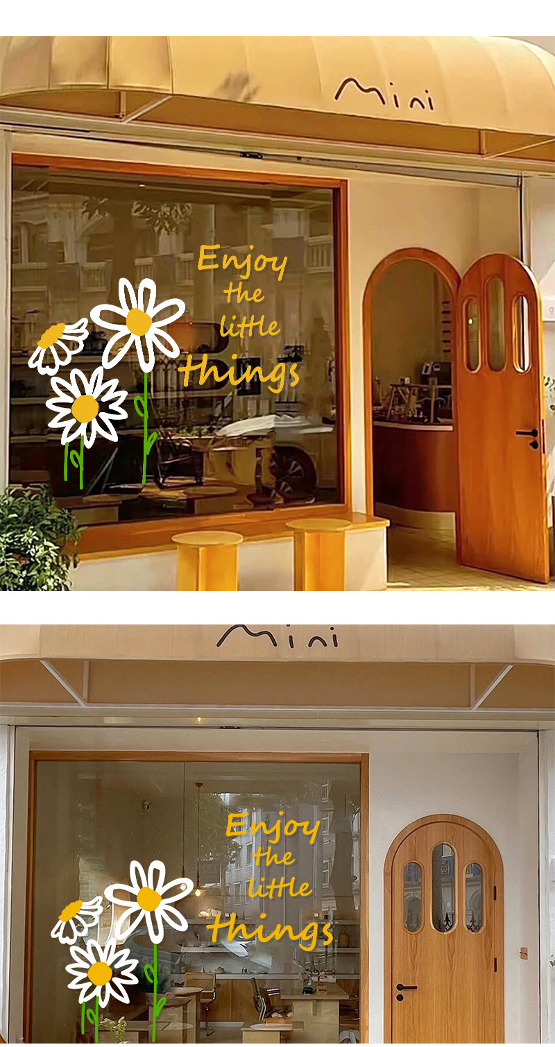 Ins Style Fresh Daisy Glass PVC Stickers Influencer Shop Window ...