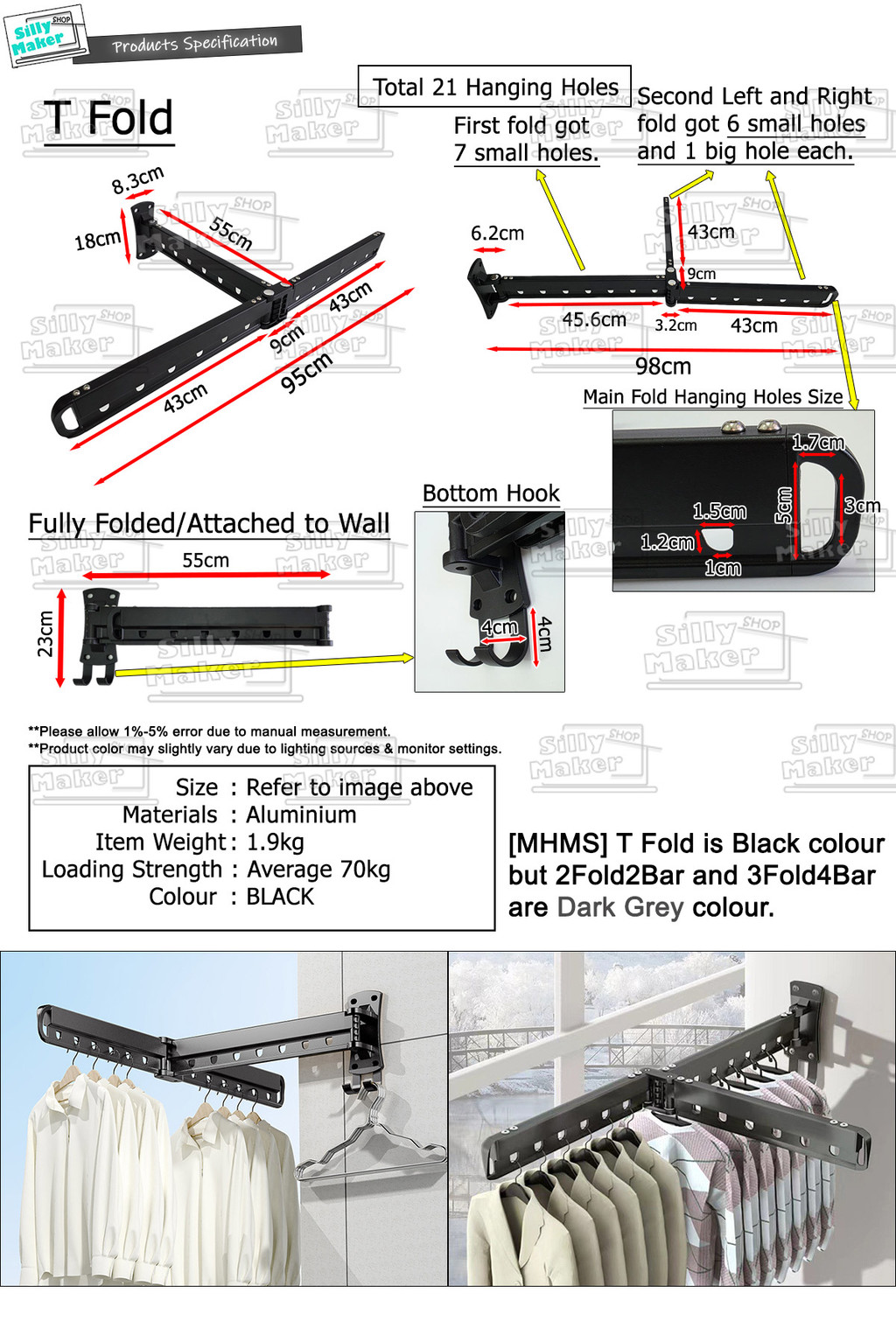 (MHMS) Balcony Wall Mounted Retractable Foldable Clothes Drying Rack ...