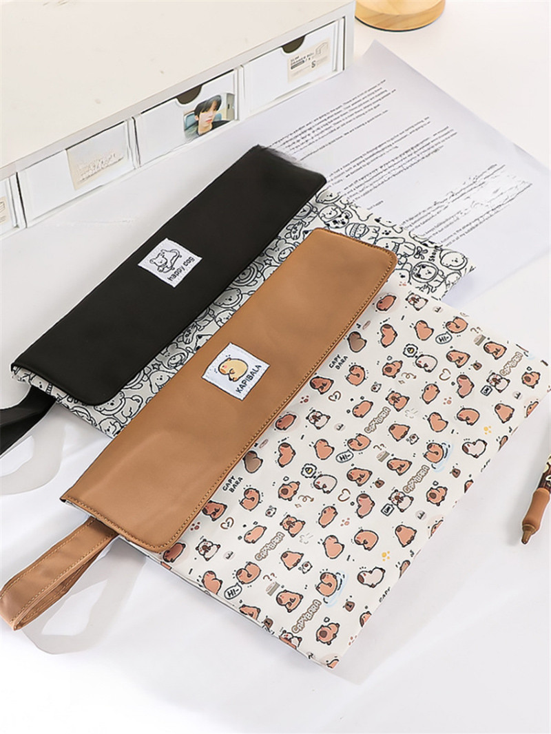 Capybara Cartoon Document Bag Large Capacity Zipper File Folder Black ...