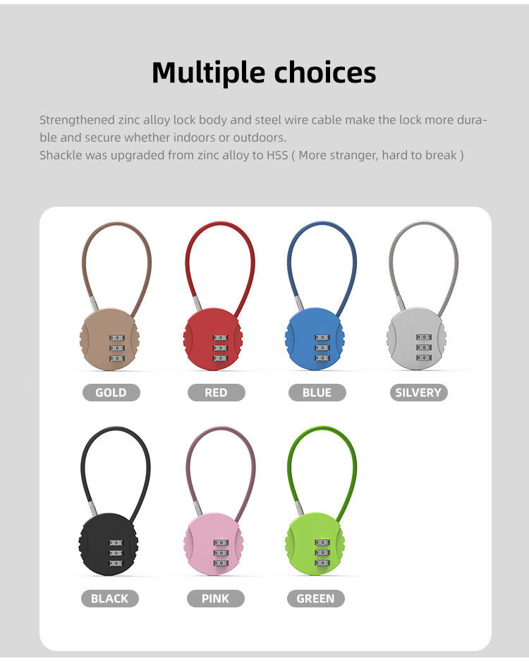[5 Colors] Safe Secure Lock Metal Wire Rope Combination Digit Backpack ...