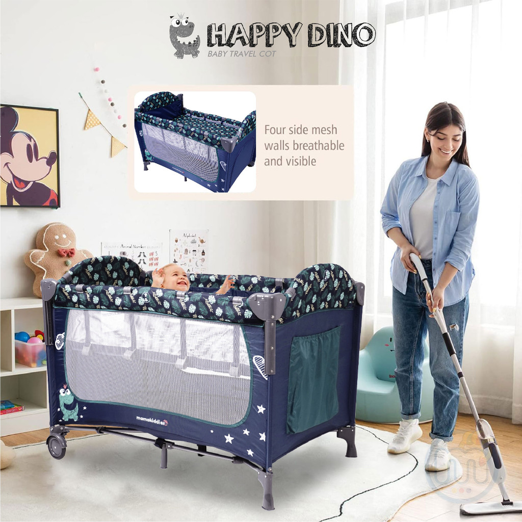 Mamakiddies Baby Cot 2 Level Portable Bed Playpen Travel Cot Stitching Large Bed Side Door Katil Bayi Foldable Cradle Shopee Malaysia
