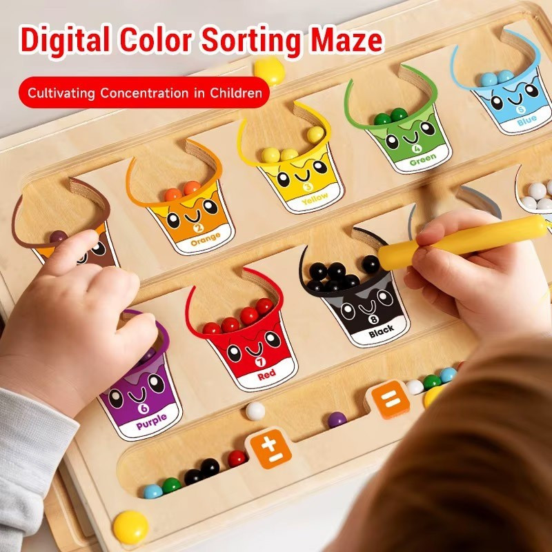 Wooden Magnetic Color Matching Maze Game Sorting Board Counting Kids ...