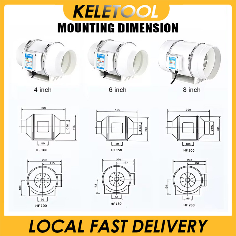 4 "6" 8 "exhaust fan high suction straight exhaust duct booster fan