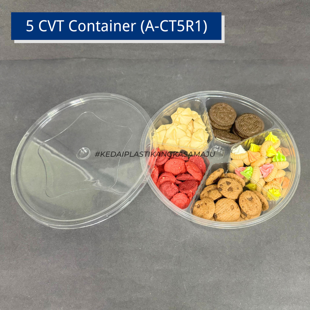 5 Cavity Round Container with Lock (A-CT5R1) - Bekas Kuih Raya / Round ...
