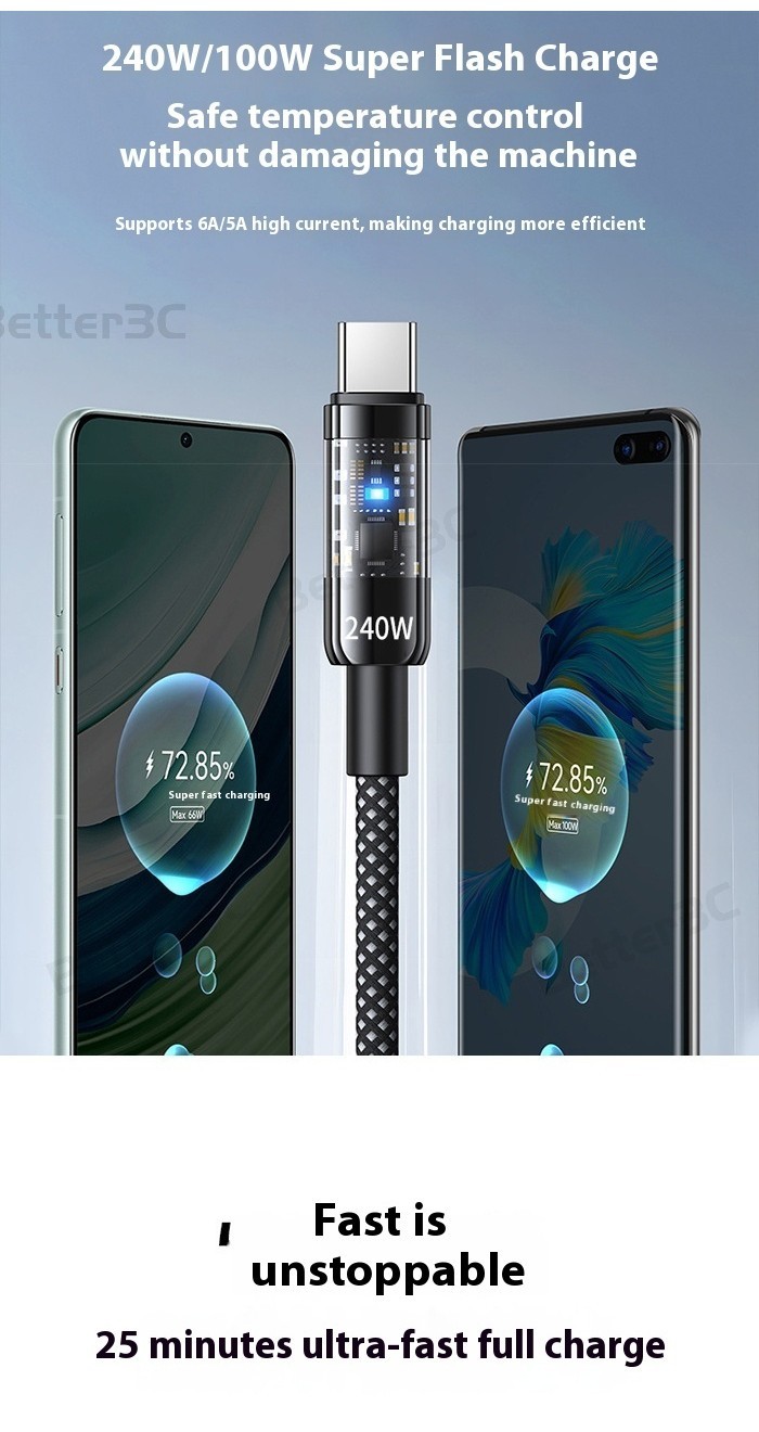 240W type c charger fast charging USB data cable Intelligent power-off ...