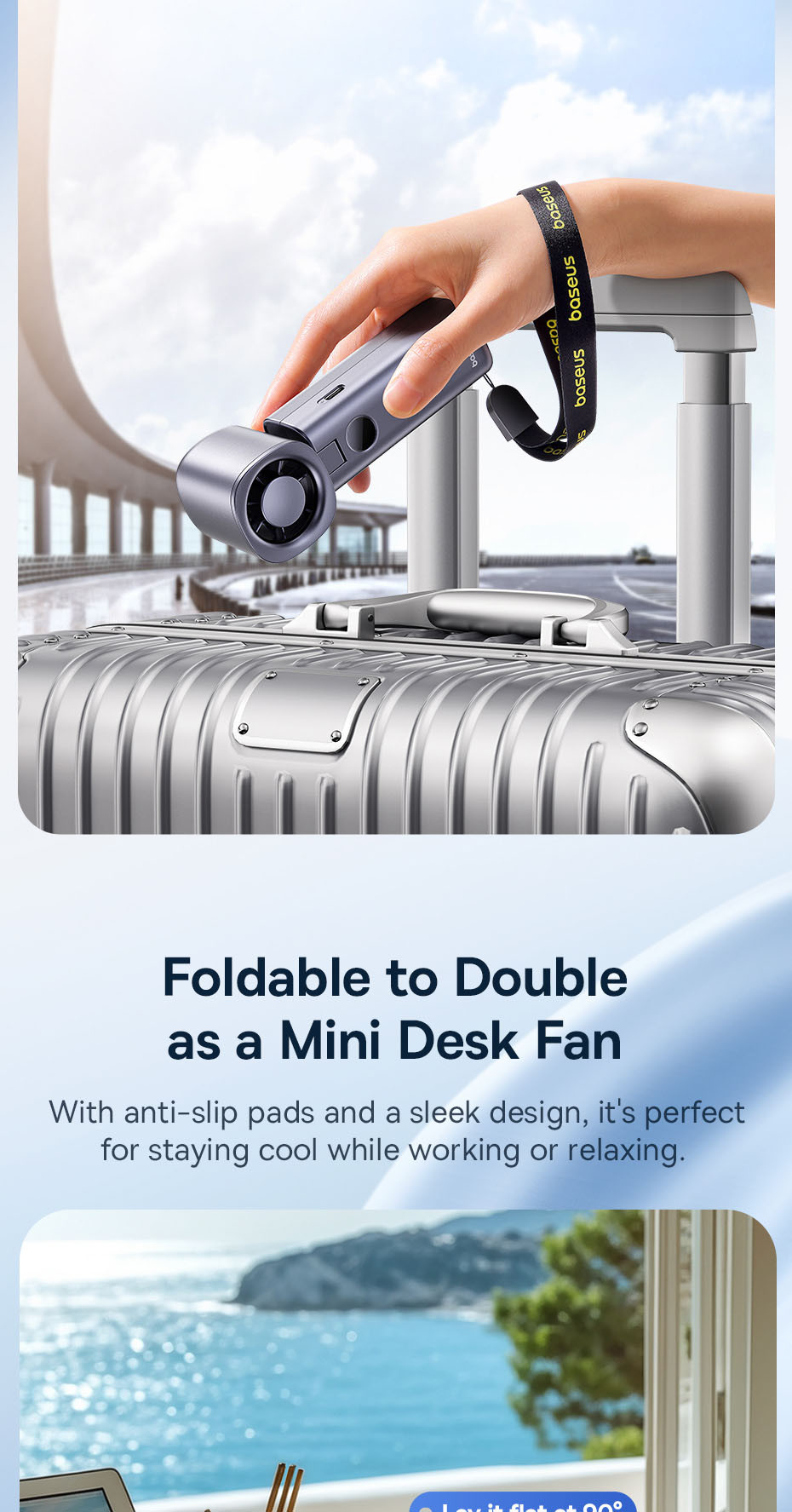 Baseus 4000mAh High-Speed 5 Speeds Strong Wind Foldable Handheld Fan ...