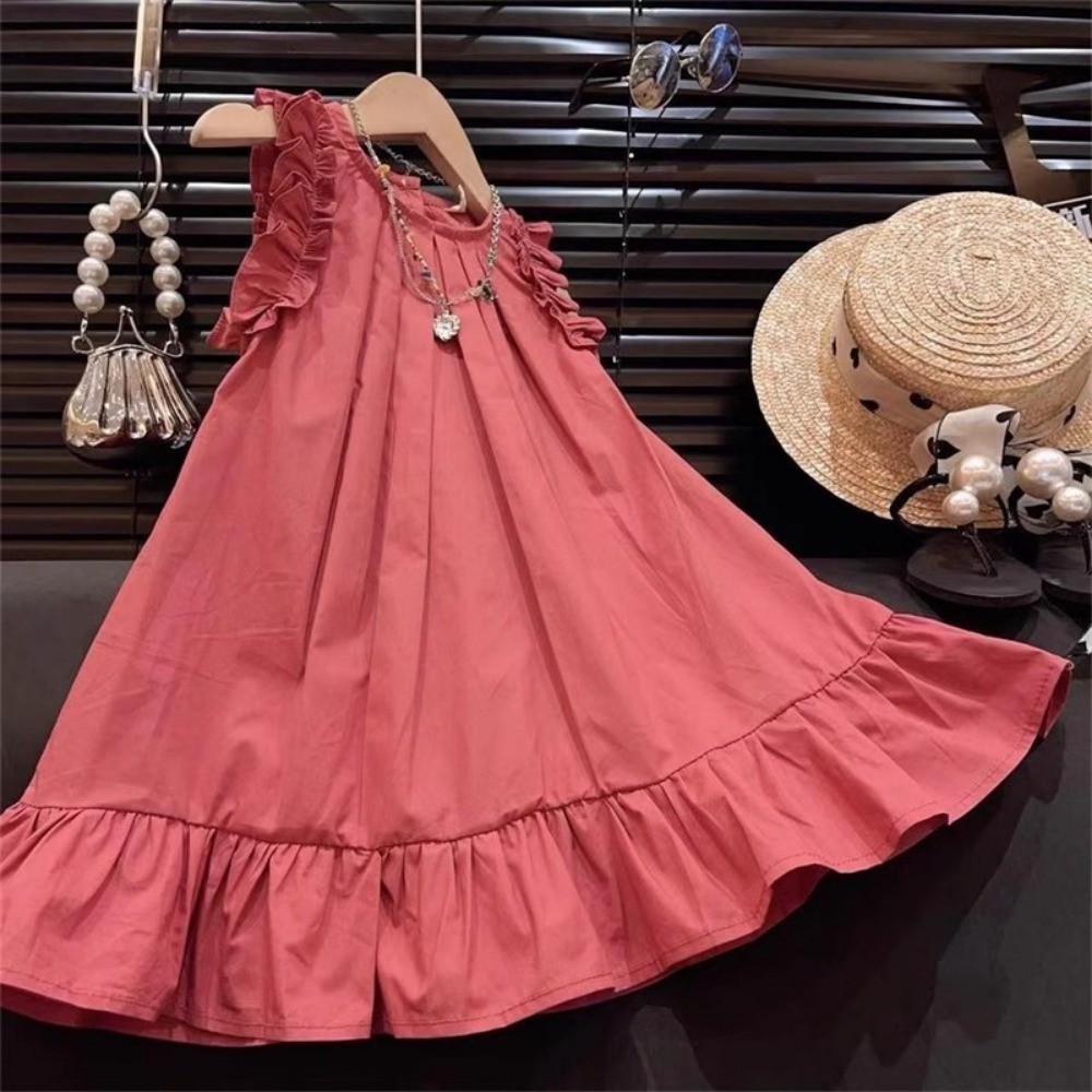 Bera Leader Korean Version Sleeveless Pleated Dress Solid Color Round ...