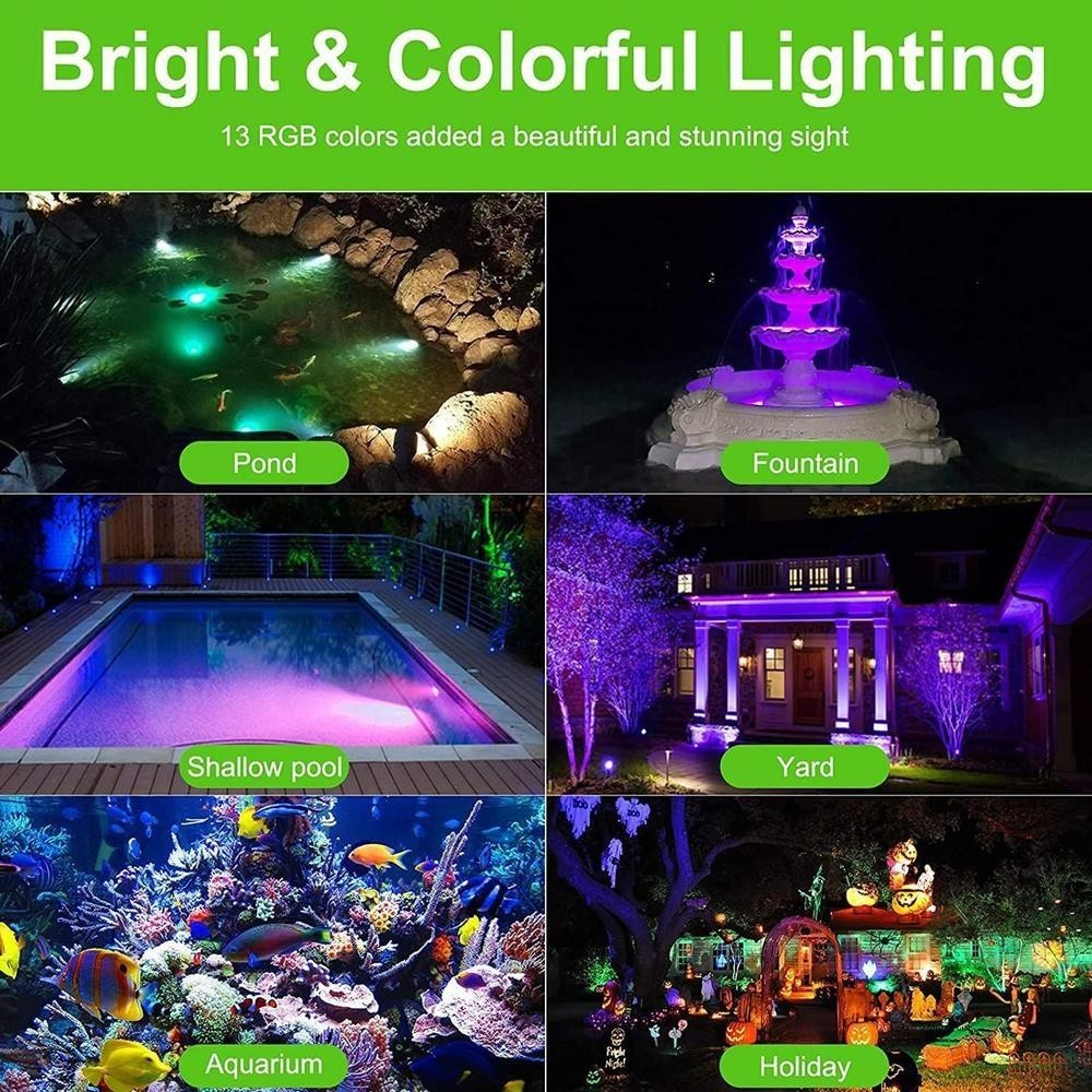 6 Lamp Set RGB Underwater Pond Lights IP68 Waterproof Submersible LED ...