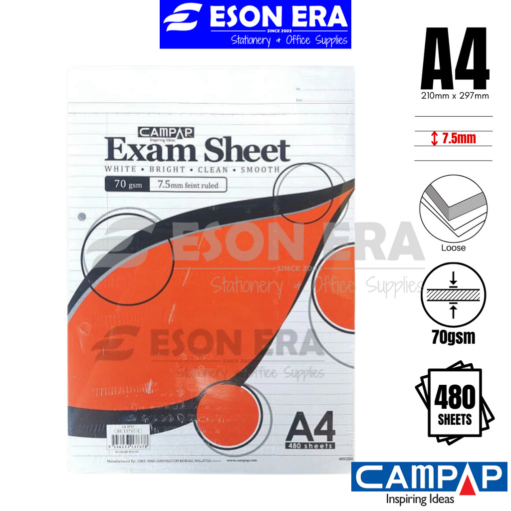 Campap Foolscap Paper A4 70gsm 480sheets Exam Sheets CA3737 | Shopee ...