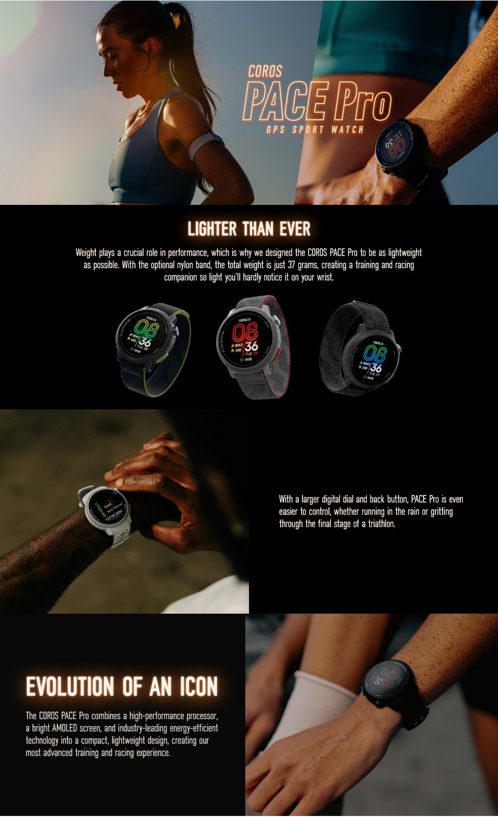 COROS Pace Pro 1.3 inch Amoled Smart Watch GPS Sport Watch Cycling Swimming Running Watch Jam Smart Watch Shopee Malaysia