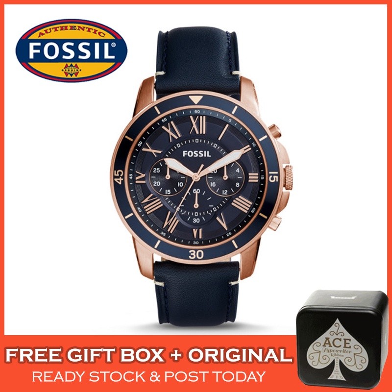 in stock 100 Original FOSSIL FS5237 Grand Sport Chronograph Blue Leather Men Women Unisex Watch Watches Jam Tangan Le Shopee Malaysia