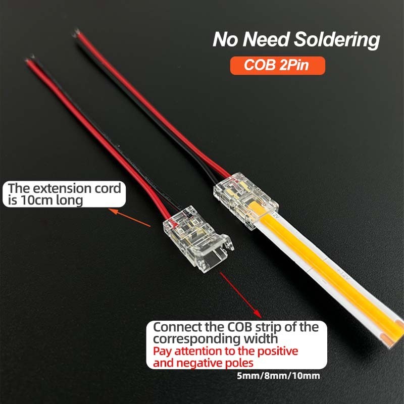 FTVOGUE COB LED Strip Connector, Solderless Portable Double Head Connection for Home Kitchen PC Material 10mm 2 Pin 5V 12V 24V LED COB Strips 10 Pack