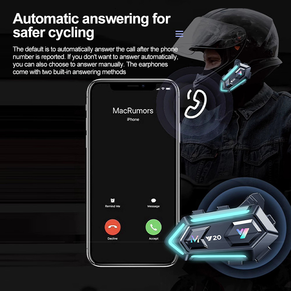 Y20 MAX Motorcycle Helmet Bluetooth Headset Intercom With Mixing - View #5