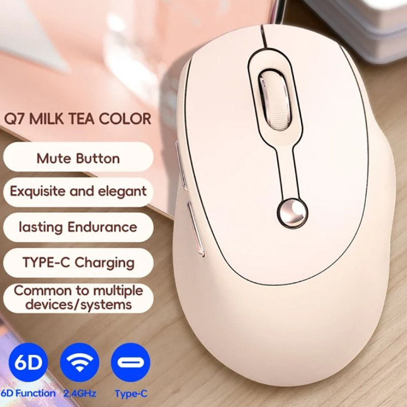 Q7 Silent Bluetooth Wireless Mouse 2.4G BT5.0 Dual-Mode Women's Pink ...