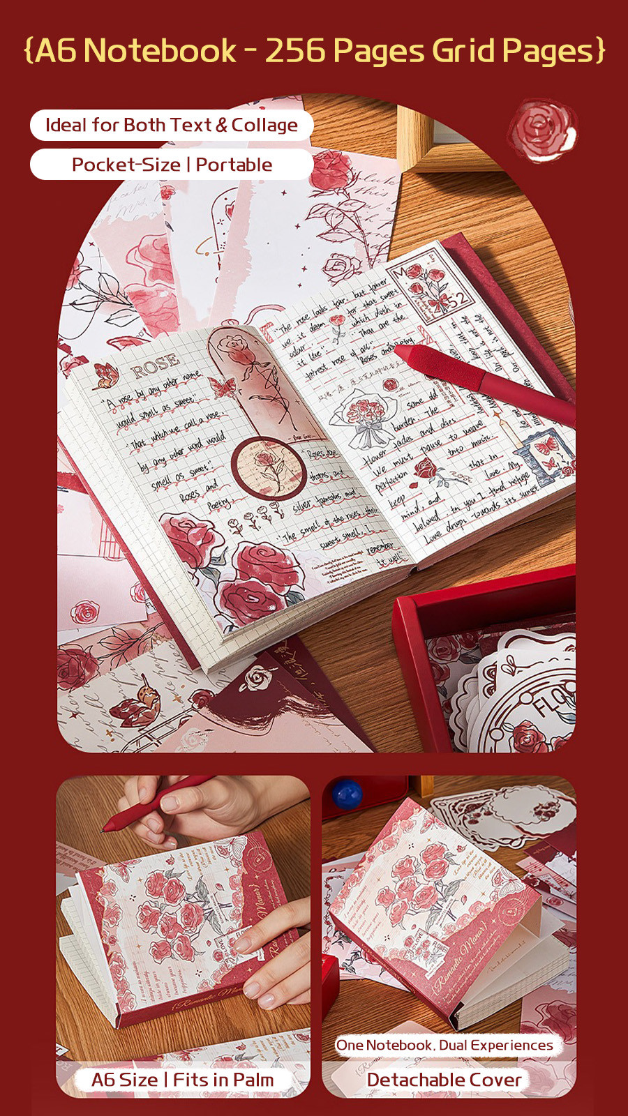 Vintage Rose Journal Gift Box Set Aesthetic Scrapbook with Envelopes ...