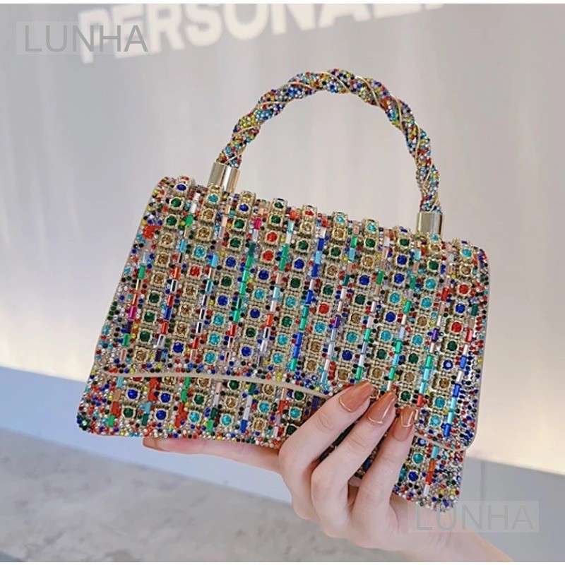 Women New Colored Rhinestones Tote Bag Chain Evening Dress Handbag ...