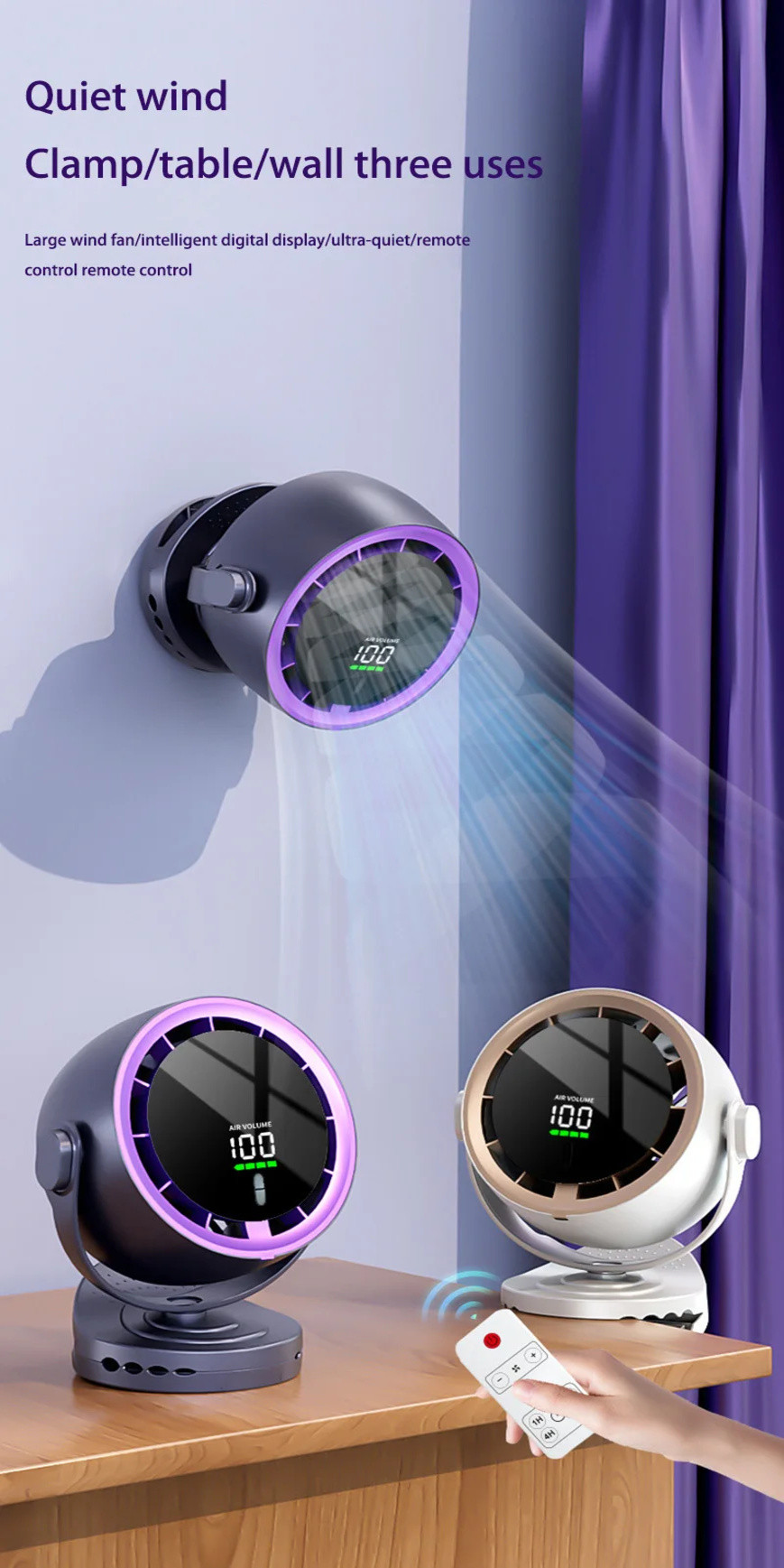 Digital Display Desktop Remote Control Fan 720 Degree Rotation ...