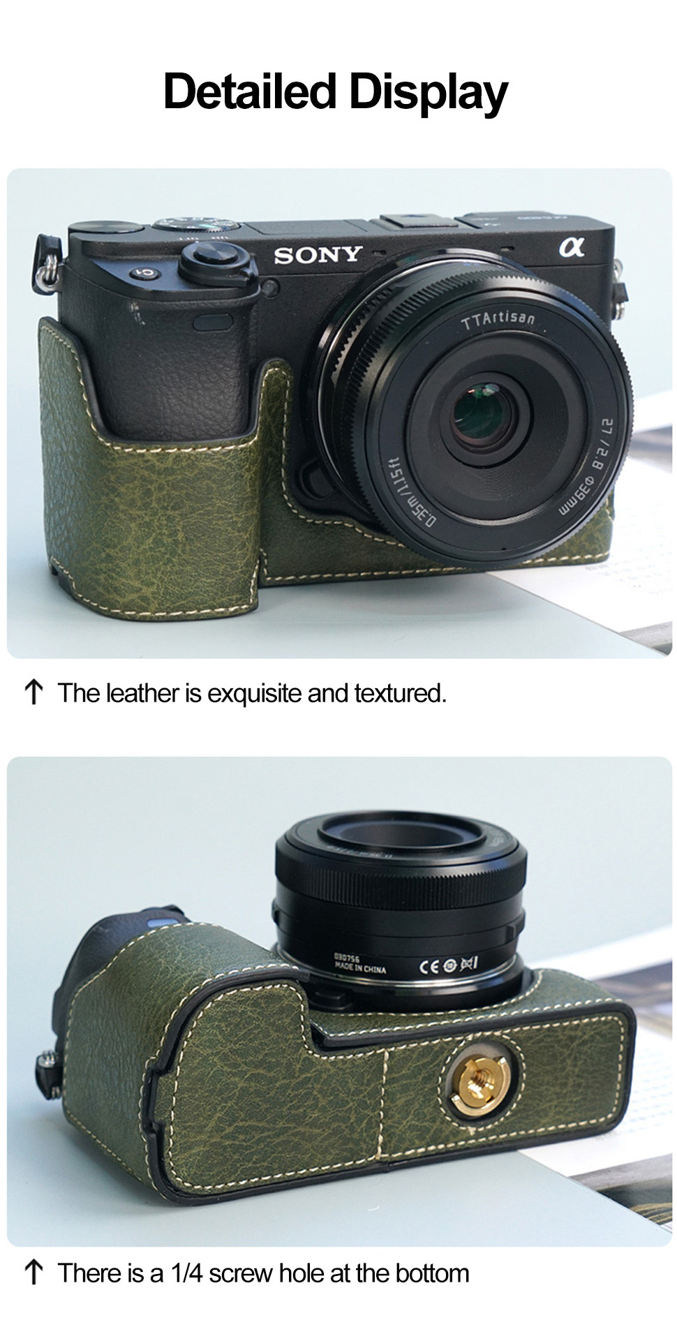 kinokoo Sony A6400 Funda Protectora de Cuero PU Compatible para Sony A6400 A6100 A6000 A6300 con cámara de Lente de 16-50 mm Marrón