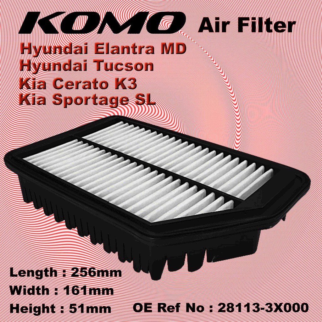 Hyundai Elantra, Hyundai Tucson, Kia K3, Kia Sportage Air Filter 28113 ...