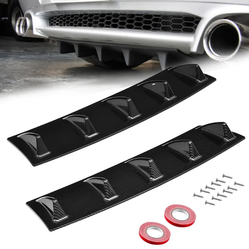 thumbnail image 2 of 5-Fin Shark Style Rear Bumper Diffuser – Gloss Black ABS – Universal Fit 23" X 6" 2 of 4
