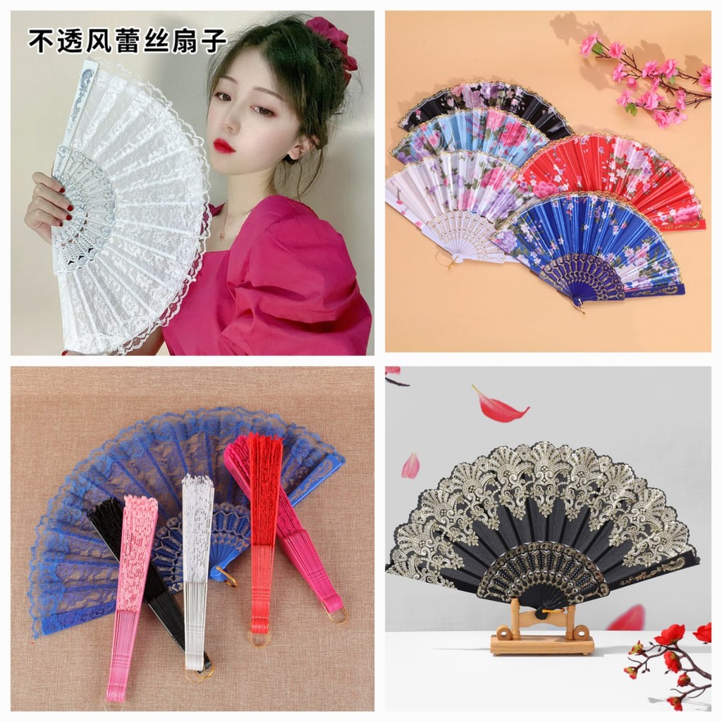 Hand Fan Peacock Rose Lace Kipas Tangan Lipat Tarian-Floral Fold Fans ...