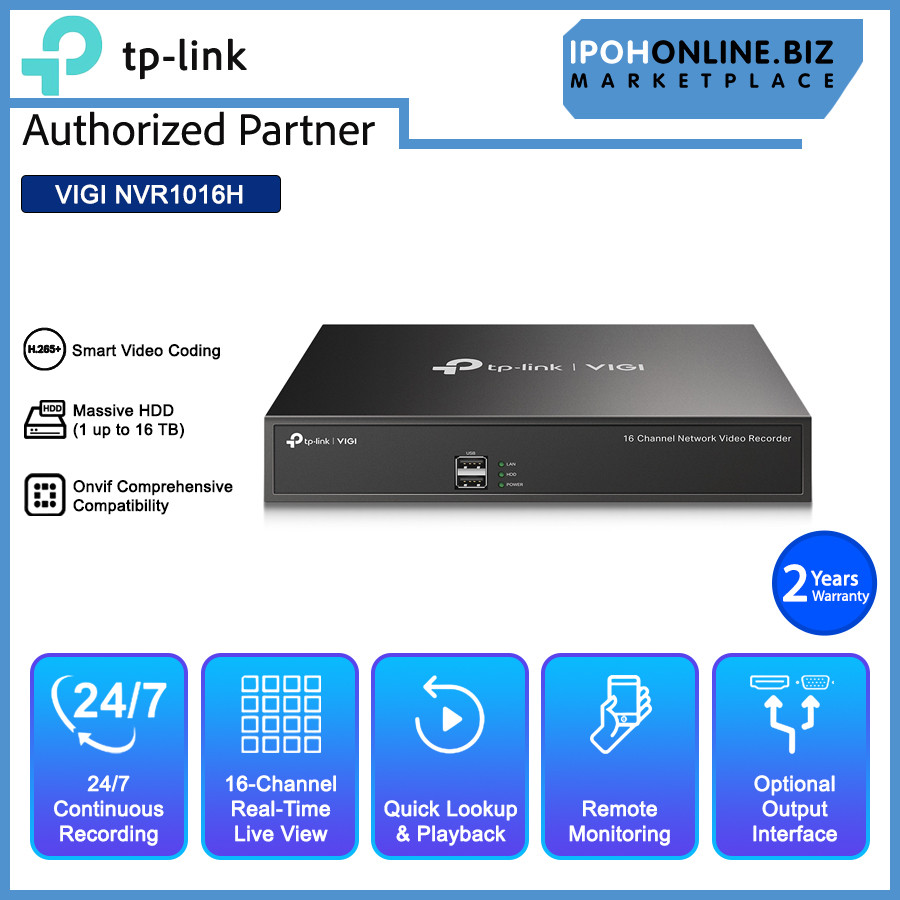 TP-LINK VIGI NVR1016H 16 Channel Network Video Recorder CCTV H.265 ...