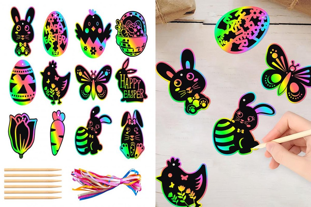 ninming Cute Easter Elements Scratch Art Cards Easter Pendant Easter ...