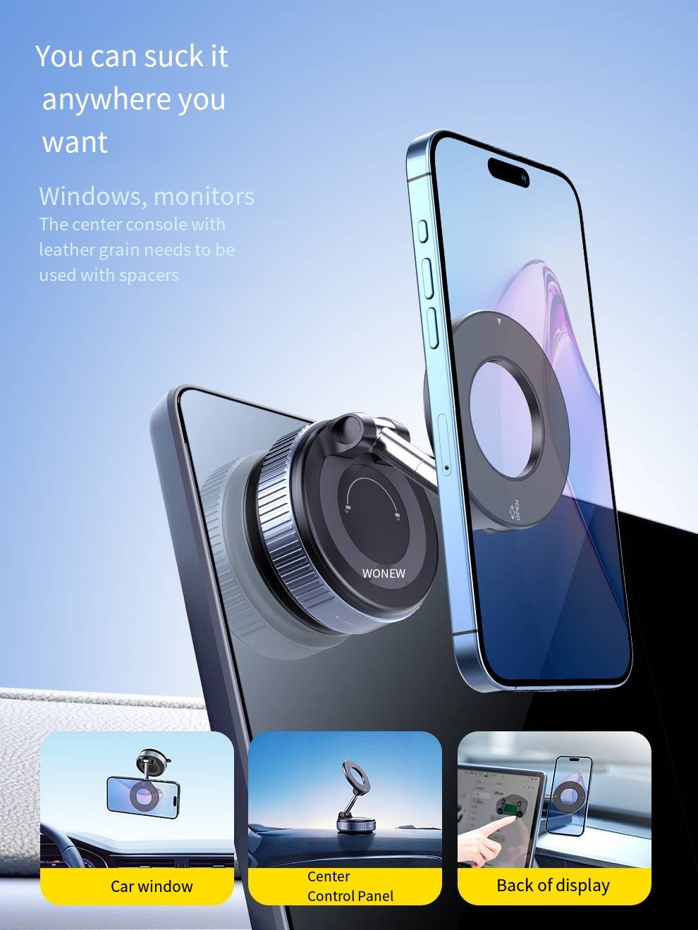 Wonew New Intelligent Vacuum Magnetic Suction Cup Phone Holder 360 ...