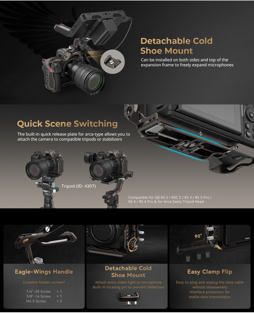 SMALLRIG Camera Cage Voor Nikon Z6 III – Volledige Aluminium Kooi Met Anti-Twist Ontwerp – Arca-Swiss Quick Release – Veelzijdige Montagepunten – Model 4519