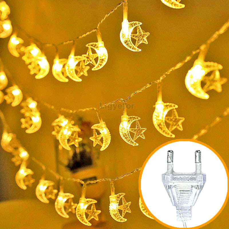 Ligyetor EU Plug Ramadan Moon Star String Light Eid Mubarak Outdoor ...