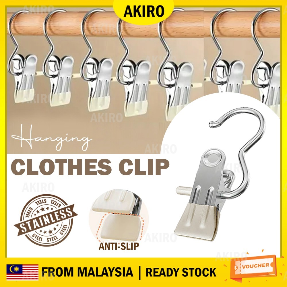 AKIRO Stainless Steel Hook Clip Anti-Rust Clothespin Space-Saving ...