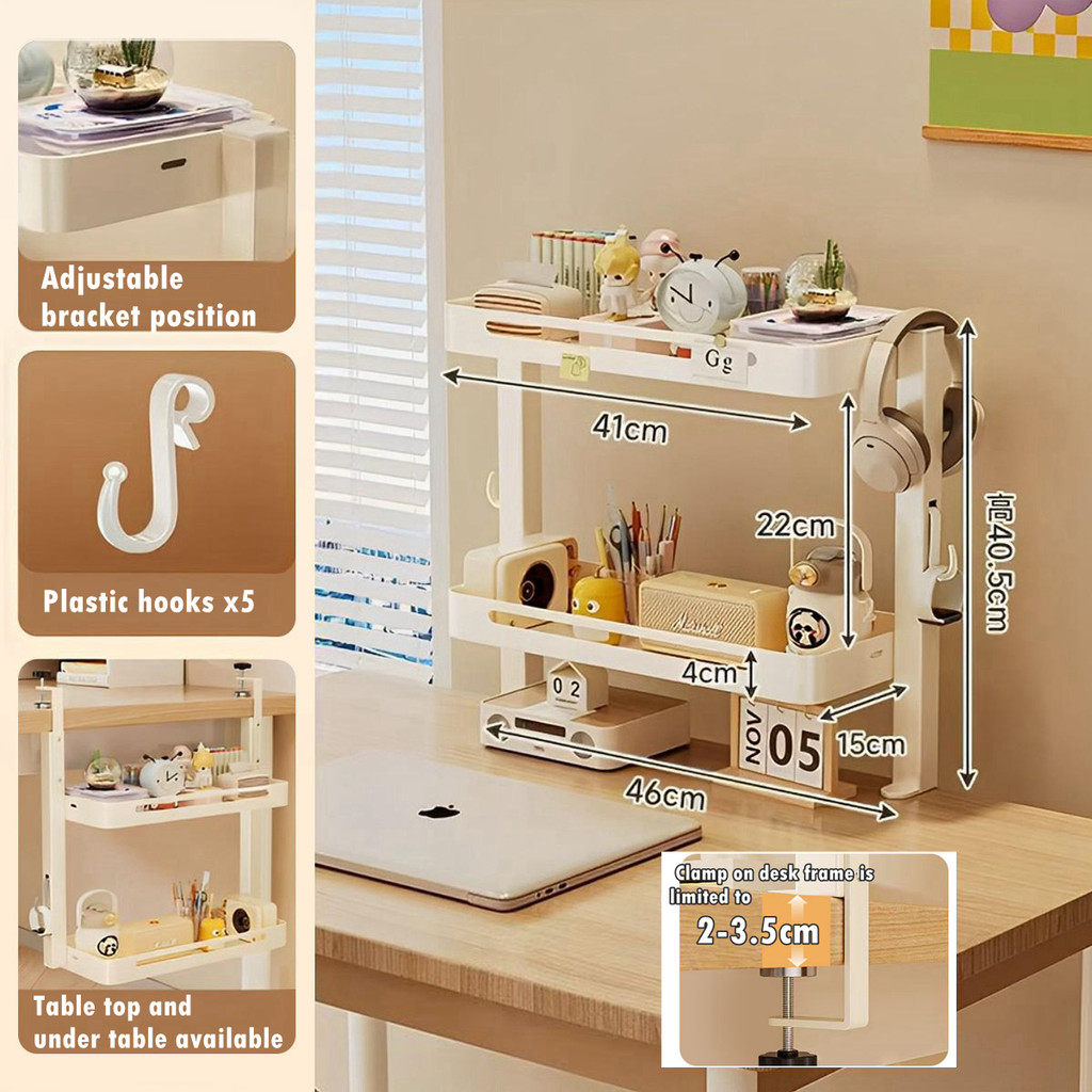 2 Layer Desktop Storage Shelf Office Table Stationery Bookshelf Rak ...