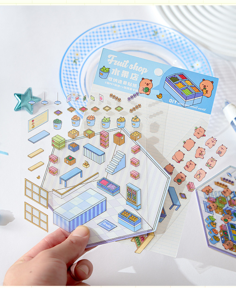 [Ready Stock] 卡皮巴拉贴纸 3d 造景 贴纸 收纳 免剪 手账贴纸 视觉3D 立体 小屋 手帐 Kapibara Sticker ...