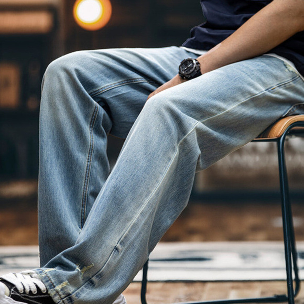 Riolio  New Lyocell Summer Thin Business Male Pants Jeans Men's High Waist Loose Comfortable Straight Elastic Denim Trousers