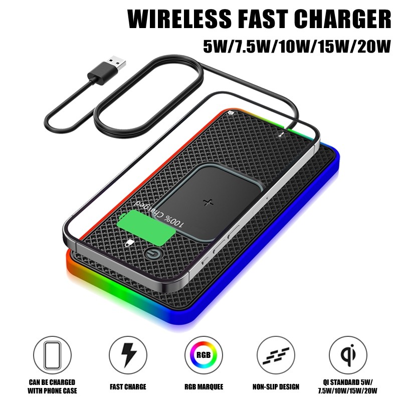 20W Car Wireless Charger Fast Charging Pad Silicone Anti-slip Wireless ...