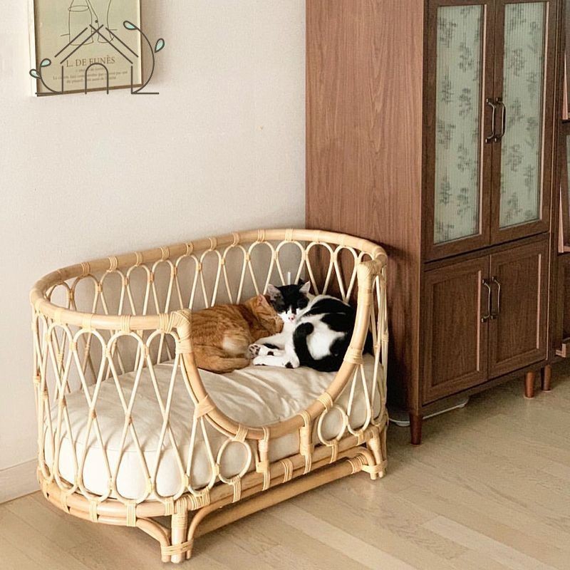 Rattan Art Pet Bed Woven Dog Sofa Cat Princess Bed Ins Photo Japanese ...