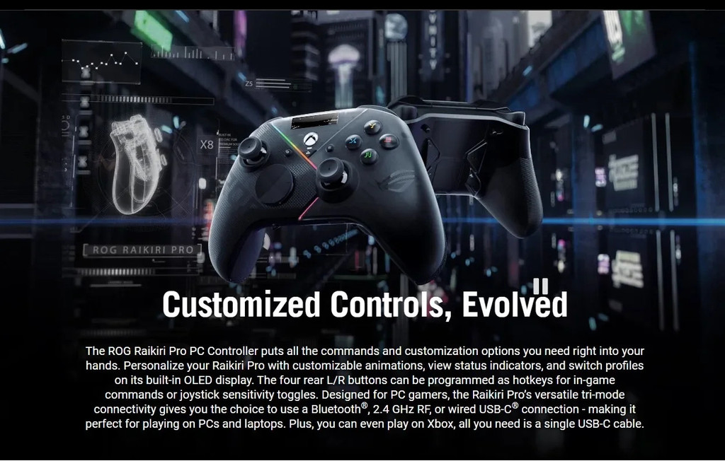 ASUS ROG Raikiri Pro PC Game Controller OLED Display, 4 Rear Buttons ...