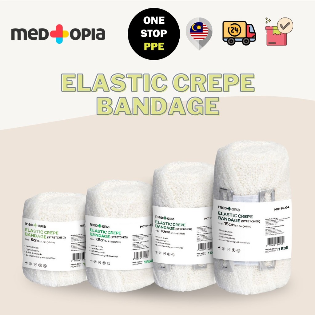 [OneStopPPE] Medtopia Elastic White Cotton Crepe Bandage 4.5M - 1 Roll ...