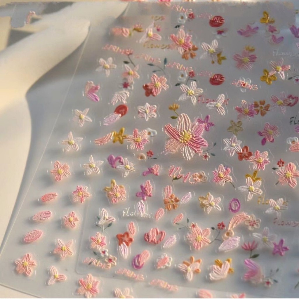 New nail stickers with colorful spring wildflowers, nail relief ...
