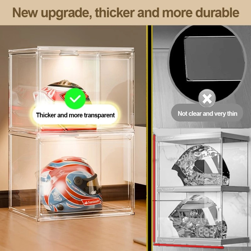 Dustproof Full Transparent Helmet Storage Box Helmet Display Rack ...