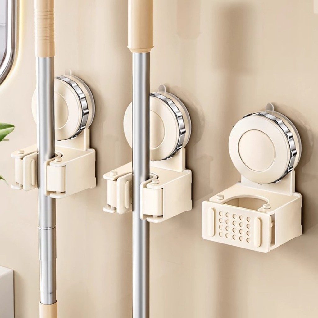 【NV Ready Stock】Suction Cup Mop Holder Thickened Drill-Free Broom ...