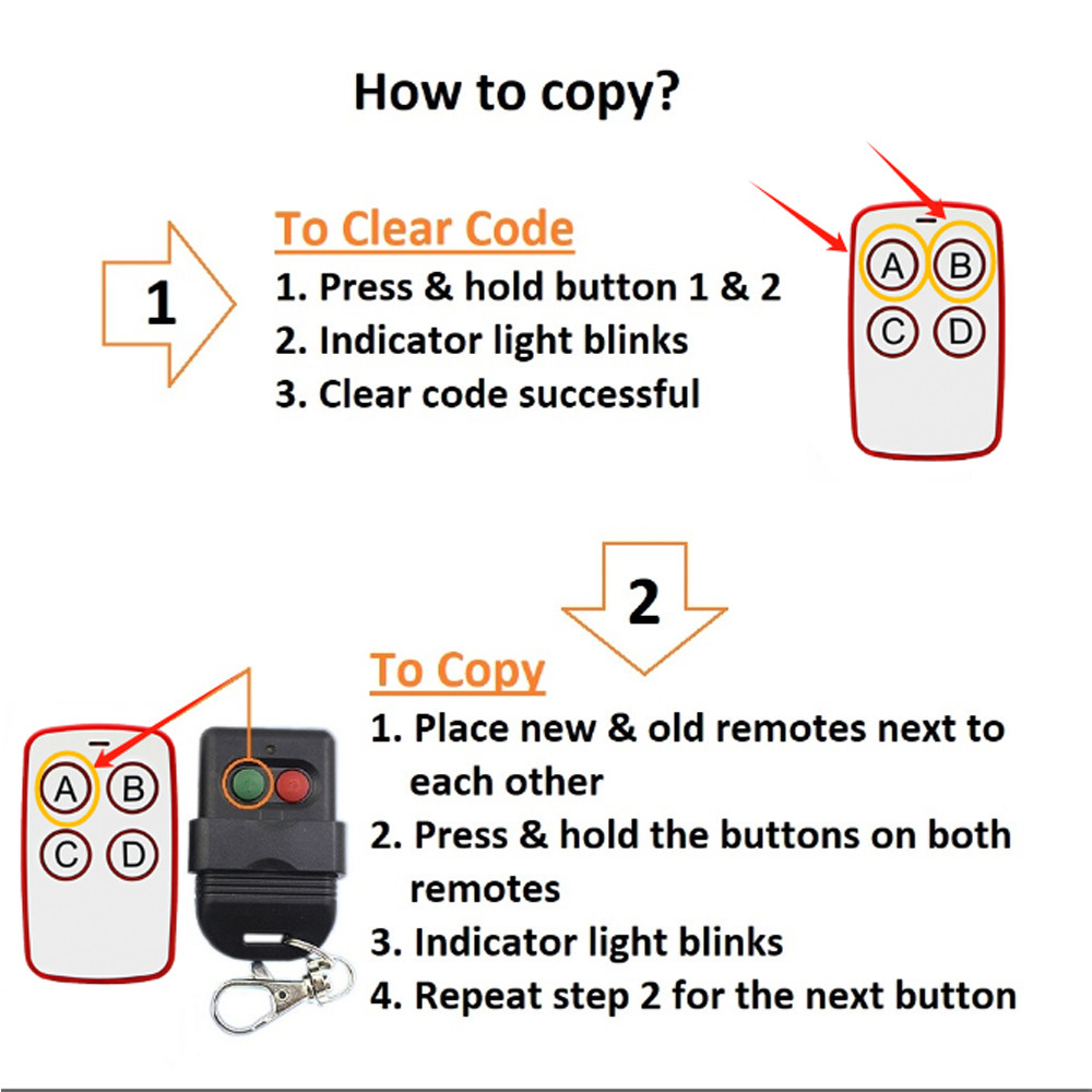 433MHz Universal Clone Remote Control Copy Function 500m RF Transmitter ...